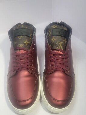 Louis Vuitton Line Zip-Up Monogram Burgundy Boot Sneakers Men's Size EU 44